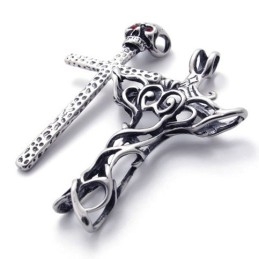 Pingente De Titânio Com Caveira E Diamante Vermelho
