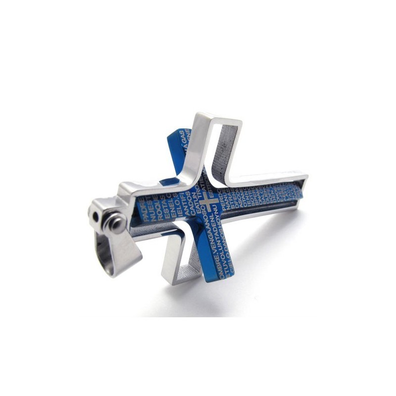 Pingente De Cruz De Titânio Azul