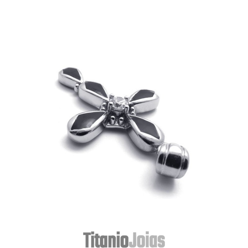 Pingente De Cruz De Titânio Com Diamante