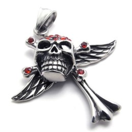 Pingente De Titânio Com Diamante Vermelho E Caveira Em Cruz