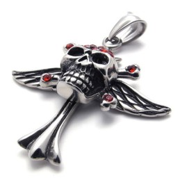 Pingente De Titânio Com Diamante Vermelho E Caveira Em Cruz