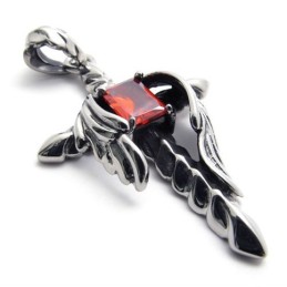 Pingente De Titânio Com Diamante Vermelho E Cruz De Adaga
