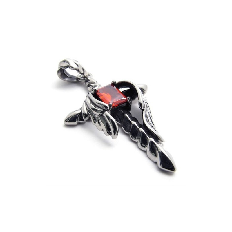 Pingente De Titânio Com Diamante Vermelho E Cruz De Adaga Pingente De Titânio Com Diamante Vermelho E Cruz De Adaga