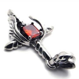 Pingente De Titânio Com Diamante Vermelho E Cruz De Adaga