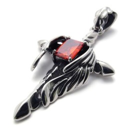 Pingente De Titânio Com Diamante Vermelho E Cruz De Adaga