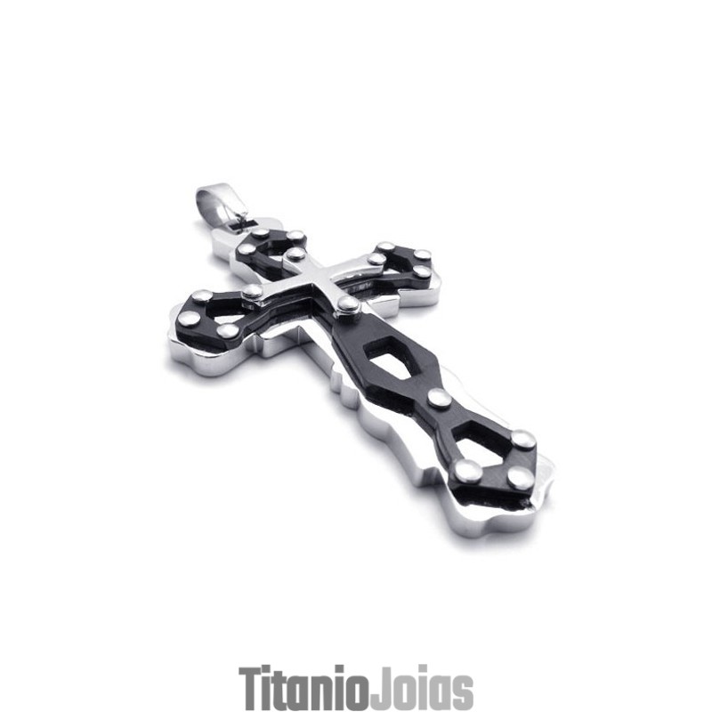 Pingente De Cruz De Titânio Azul