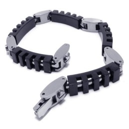 Pulseira De Pingente De Titânio Puro Em Prata Preta Para Menino