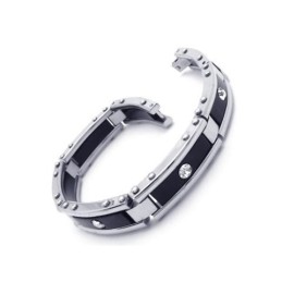 Pulseira Masculina Preta De Prata E Titânio Puro Com Pulseira De Borracha
