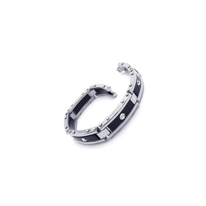 Pulseira Masculina Preta De Prata E Titânio Puro Com Pulseira De Borracha Pulseira Masculina Preta De Prata E Titânio Puro Com Pulseira De Borracha