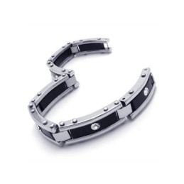 Pulseira Masculina Preta De Prata E Titânio Puro Com Pulseira De Borracha