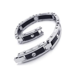 Pulseira Masculina Preta De Prata E Titânio Puro Com Pulseira De Borracha