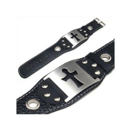 Pulseira Masculina De Couro De Titânio Puro Com Cruz