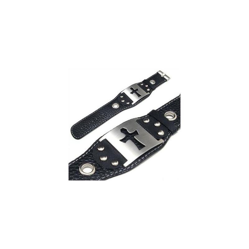 Pulseira Masculina De Couro De Titânio Puro Com Cruz Pulseira Masculina De Couro De Titânio Puro Com Cruz