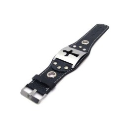 Pulseira Masculina De Couro De Titânio Puro Com Cruz