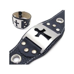 Pulseira Masculina De Couro De Titânio Puro Com Cruz