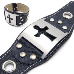 Pulseira Masculina De Couro De Titânio Puro Com Cruz