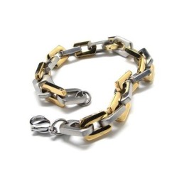 Pulseira Masculina De Titânio Puro E Dourado