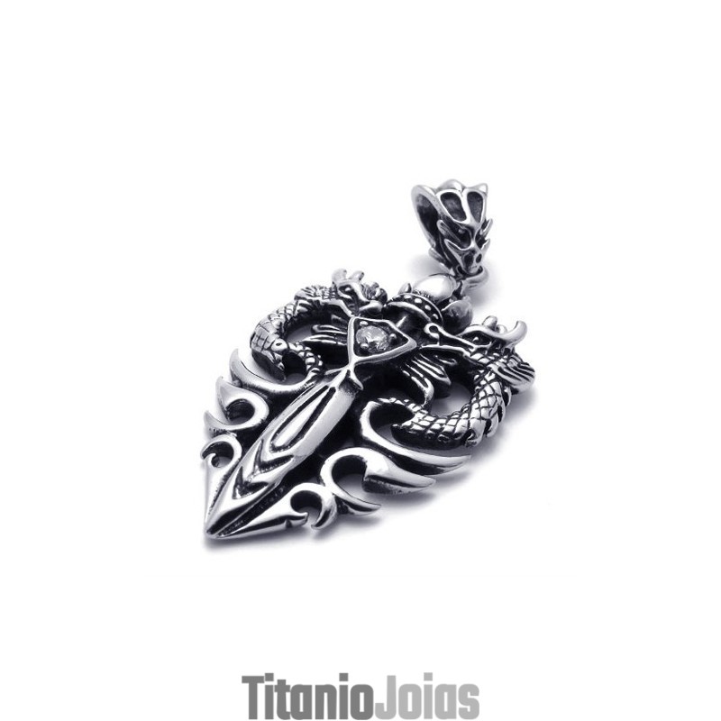 Pingente De Titânio Com Adaga De Dois Dragões Pingente De Titânio Com Adaga De Dois Dragões