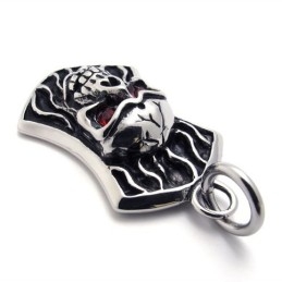 Pingente De Titânio Com Caveira E Diamante Vermelho