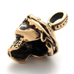 Pingente De Titânio Com Caveira Dourada