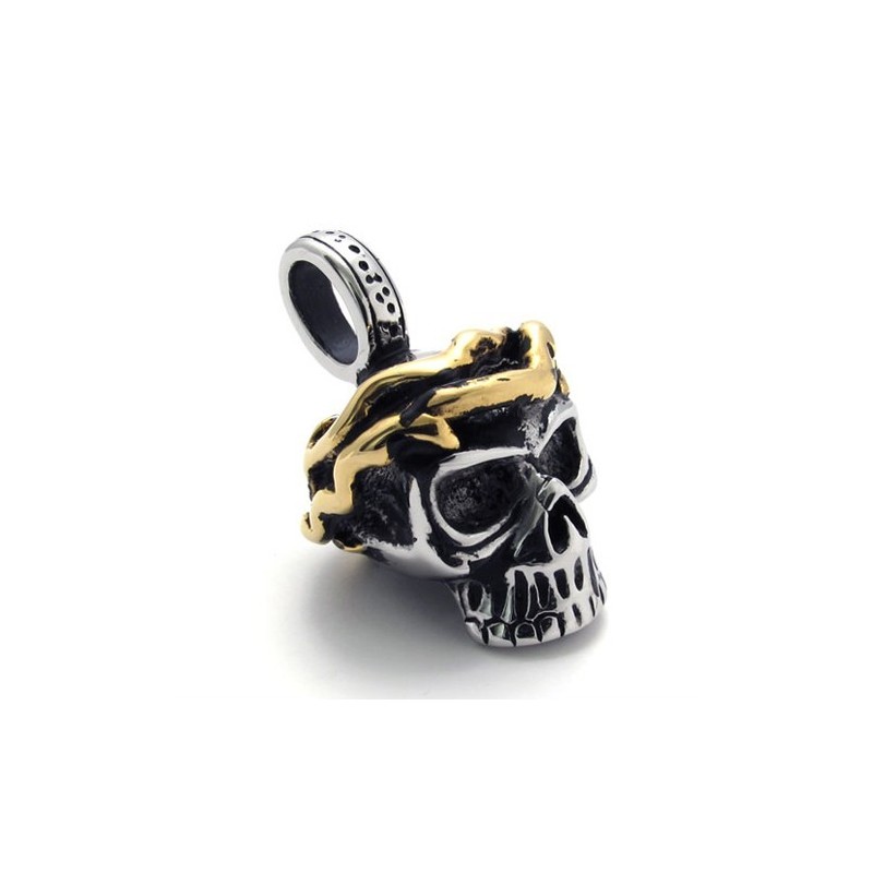 Pingente De Titânio Com Caveira E Detalhes Dourados Pingente De Titânio Com Caveira E Detalhes Dourados