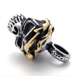 Pingente De Titânio Com Caveira E Detalhes Dourados