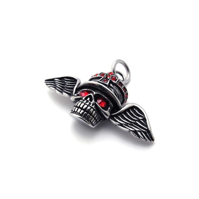 Pingente De Titânio Com Caveira E Asas De Diamante Vermelho Pingente De Titânio Com Caveira E Asas De Diamante Vermelho