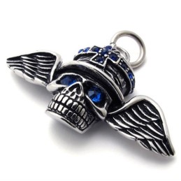 Pingente De Titânio Com Diamante Azul E Caveira Com Asas