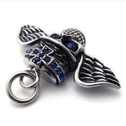Pingente De Titânio Com Diamante Azul E Caveira Com Asas