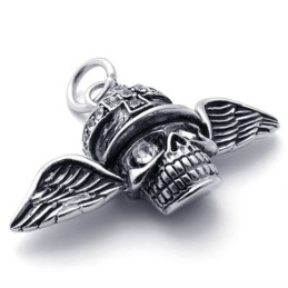 Pingente De Titânio Com Diamante E Caveira Com Asas