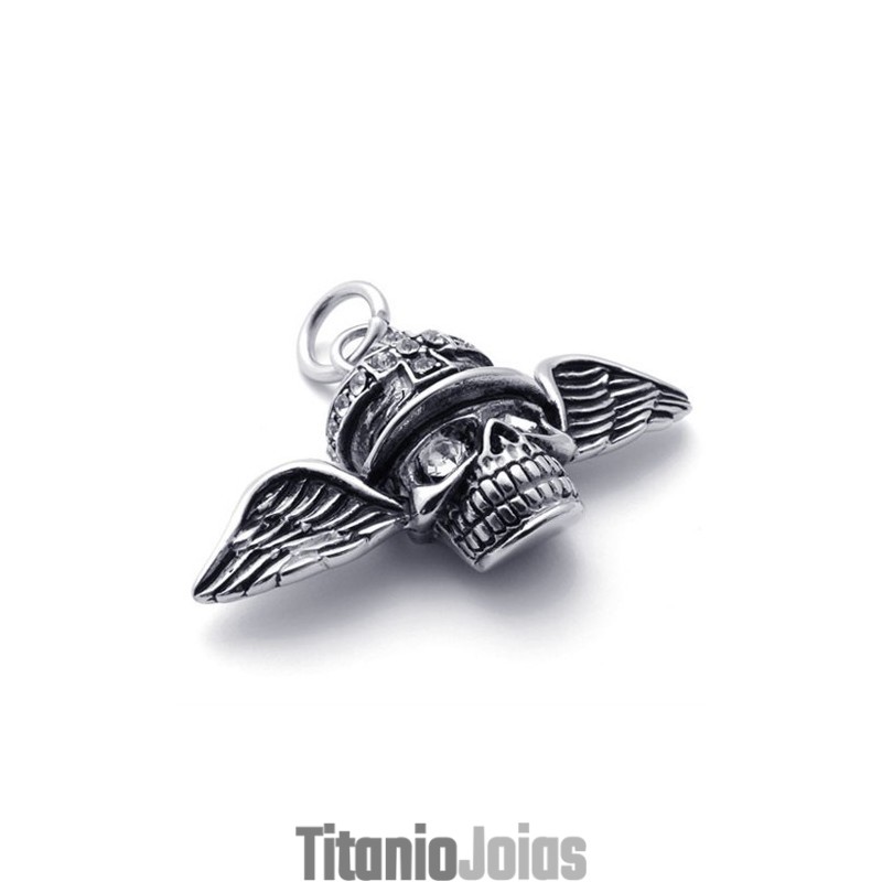 Pingente De Titânio Com Diamante E Caveira Com Asas Pingente De Titânio Com Diamante E Caveira Com Asas