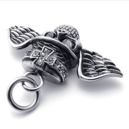 Pingente De Titânio Com Diamante E Caveira Com Asas