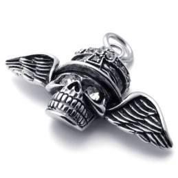 Pingente De Titânio Com Diamante E Caveira Com Asas