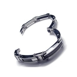 Pulseira Masculina De Titânio Puro Prateado E Preto