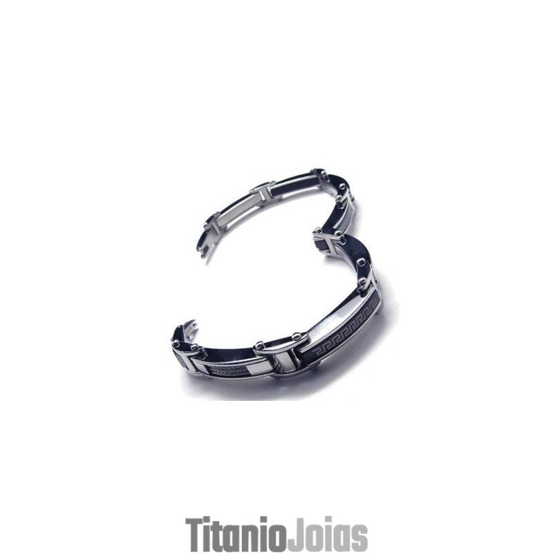 Pulseira Masculina De Titânio Puro Prateado E Preto Pulseira Masculina De Titânio Puro Prateado E Preto