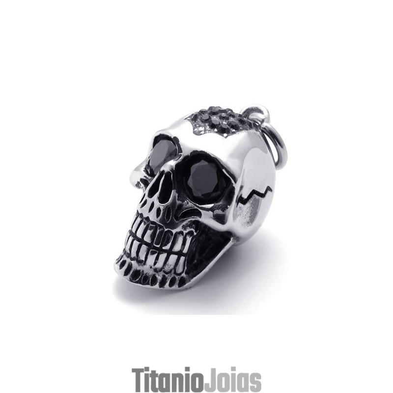 Pingente De Titânio Com Caveira E Diamante Negro Pingente De Titânio Com Caveira E Diamante Negro