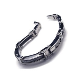 Pulseira Masculina De Titânio Puro Prateado E Preto
