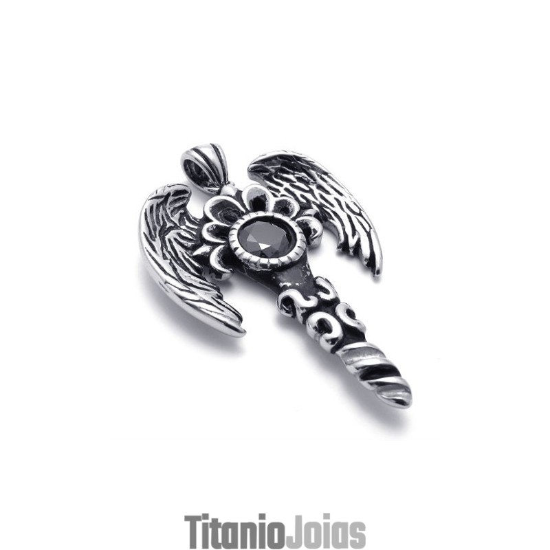 Pingente De Titânio Com Gemas De Asas Pingente De Titânio Com Gemas De Asas
