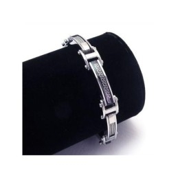 Pulseira Masculina De Titânio Puro Prateado E Preto