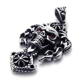 Pingente De Titânio Com Caveira E Diamante Vermelho