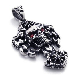 Pingente De Titânio Com Caveira E Diamante Vermelho