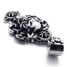 Pingente De Titânio Com Caveira E Diamante Vermelho