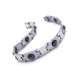 Pulseira Magnética Masculina De Titânio Puro Prata E Preto