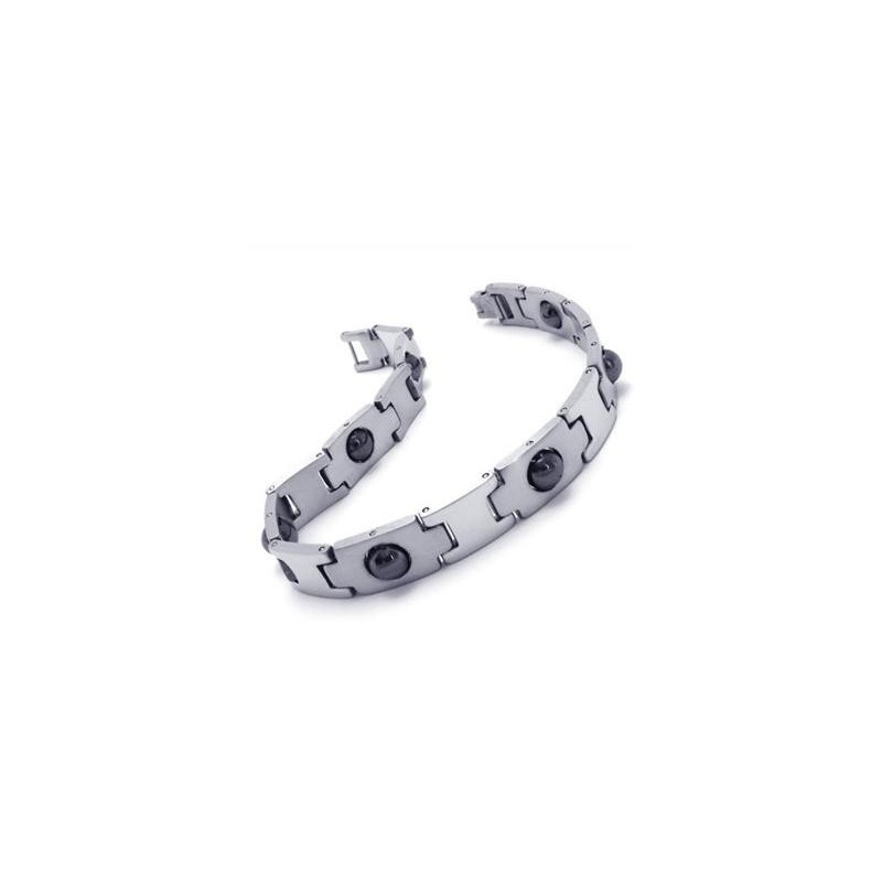 Pulseira Magnética Masculina De Titânio Puro Prata E Preto Pulseira Magnética Masculina De Titânio Puro Prata E Preto