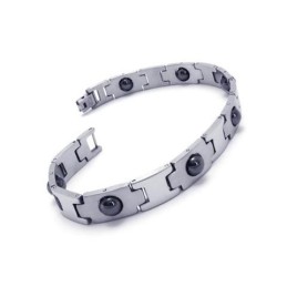 Pulseira Magnética Masculina De Titânio Puro Prata E Preto
