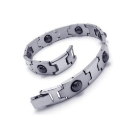Pulseira Magnética Masculina De Titânio Puro Prata E Preto