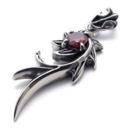 Pingente De Titânio Sereia Com Diamante Vermelho