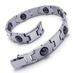 Pulseira Magnética Masculina De Titânio Puro Prata E Preto