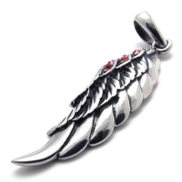 Pingente De Titânio Com Diamante Vermelho E Pena