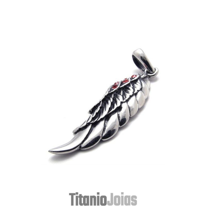 Pingente De Titânio Com Diamante Vermelho E Pena